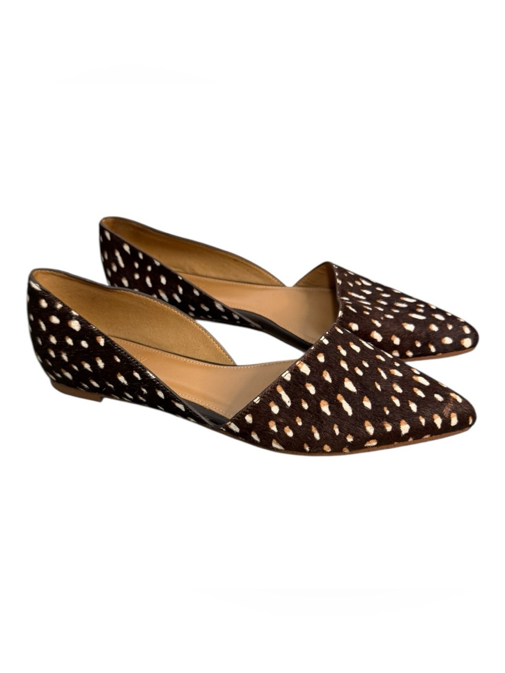 J.Crew Calf Hair D’Orsay Flats Brown Spotted Animal Print Pointed Toe Size 7.5 - Picture 6 of 11